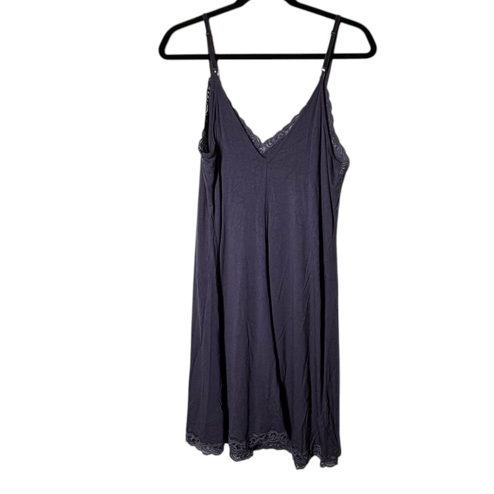 Natori L grey lace-trim chemise nightgown Sleepwear Luxury Pajama Dress Short - Picture 4 of 4